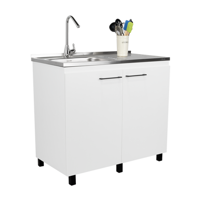 Napoles Utility Sink with Cabinet, Stainless Steel Countertop, Interior Shelf and four legs for Kitchen, Laundry room, Coffe Station
