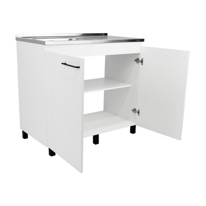Napoles Utility Sink with Cabinet, Stainless Steel Countertop, Interior Shelf and four legs for Kitchen, Laundry room, Coffe Station
