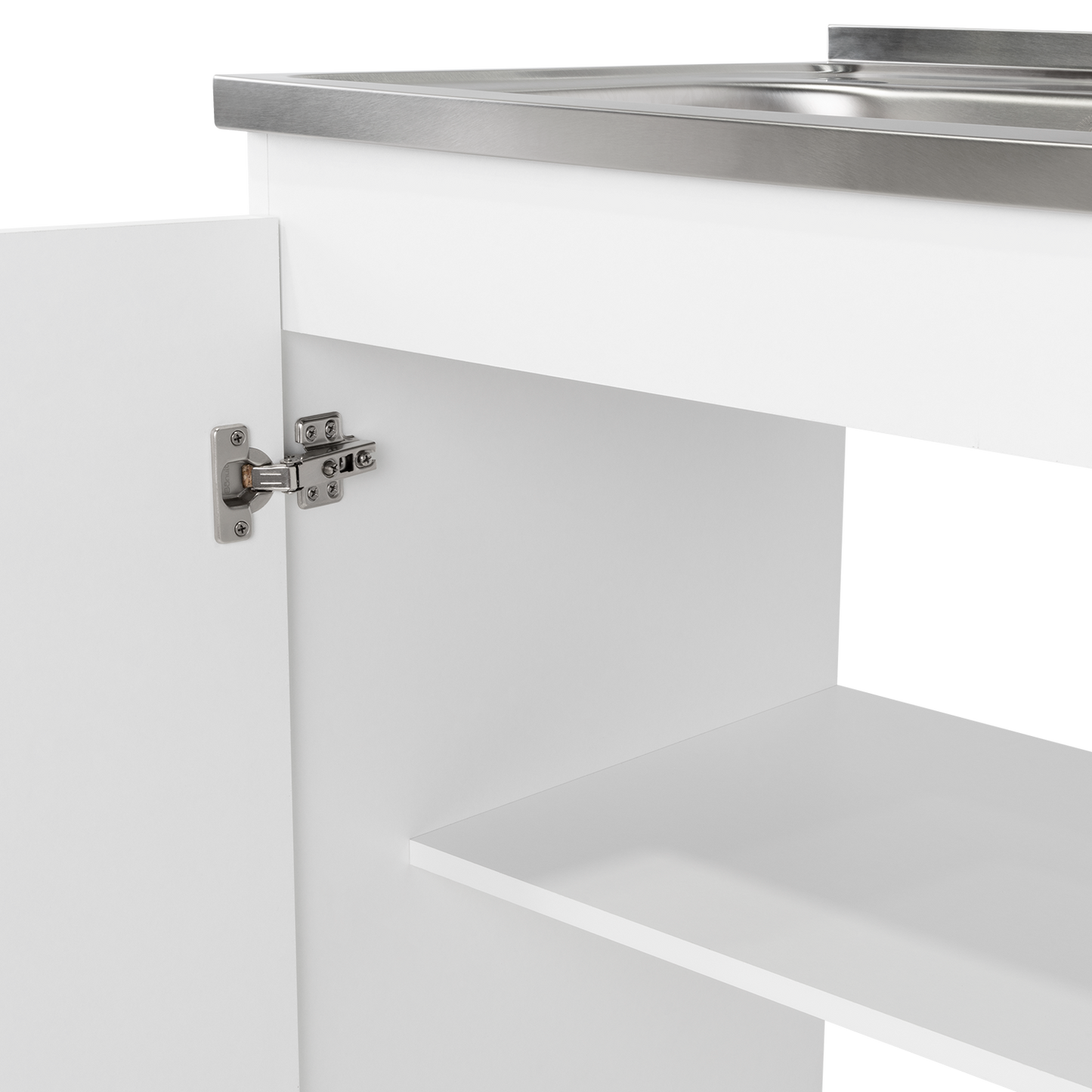 Napoles Utility Sink with Cabinet, Stainless Steel Countertop, Interior Shelf and four legs for Kitchen, Laundry room, Coffe Station
