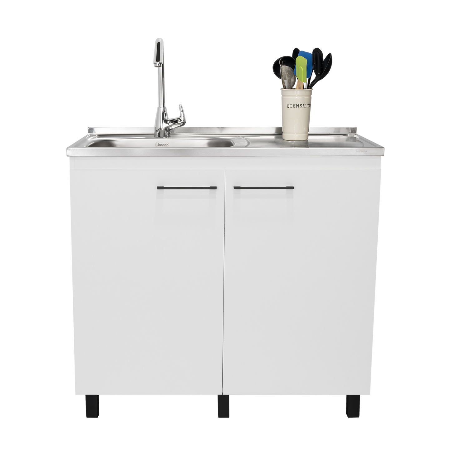 Napoles Utility Sink with Cabinet, Stainless Steel Countertop, Interior Shelf and four legs for Kitchen, Laundry room, Coffe Station