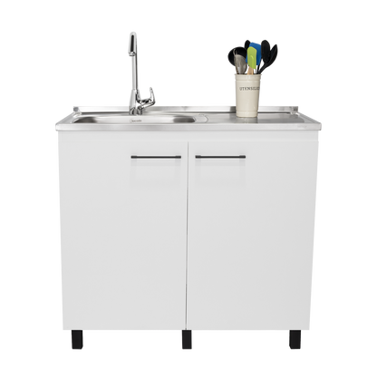 Napoles Utility Sink with Cabinet, Stainless Steel Countertop, Interior Shelf and four legs for Kitchen, Laundry room, Coffe Station