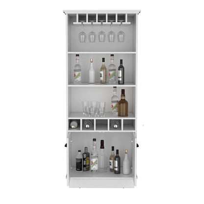 Dundee 70-Inch High 10-Glass Bar Cabinet With 5 Cubbies And 3 Open Shelves And Cabinet