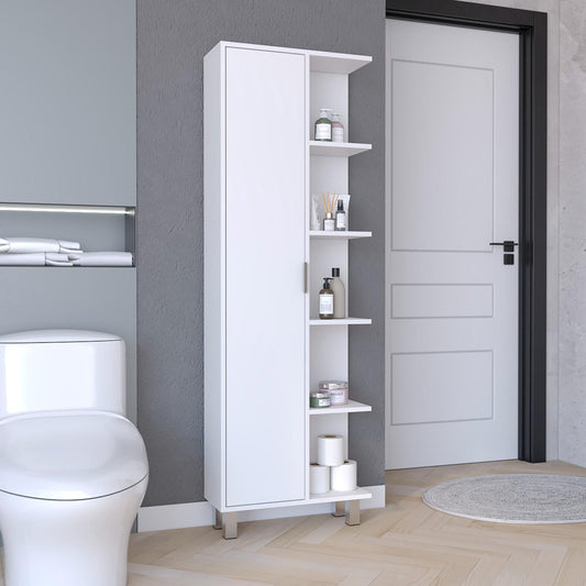 Crovie Linen 63-Inch High Bathroom Cabinet Storage Cabinet With Four Open Shelves
