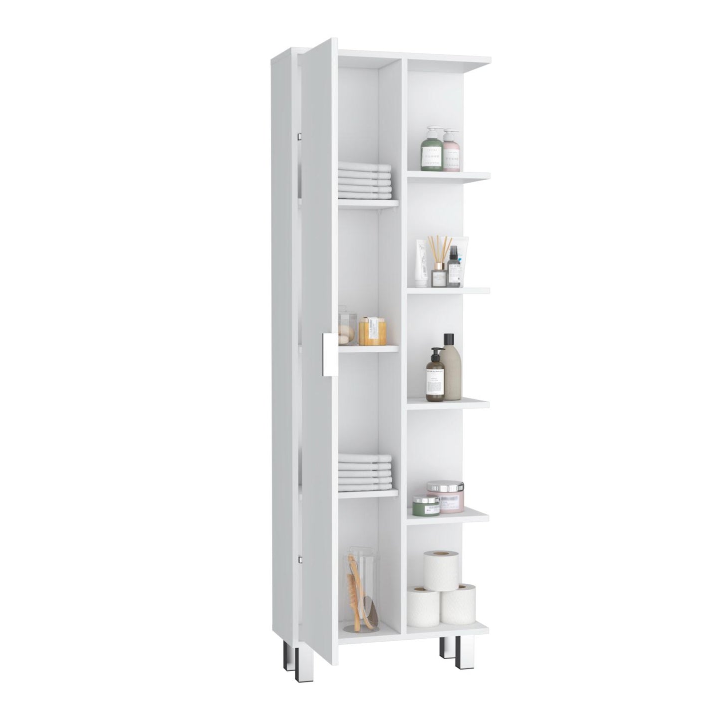Crovie Linen 63-Inch High Bathroom Cabinet Storage Cabinet With Four Open Shelves
