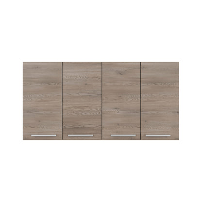Tuhome 120 Four-Door Wall Cabinet in White with Spacious Storage and Metal Dish Rack for Kitchen, Garage, or Mudroom