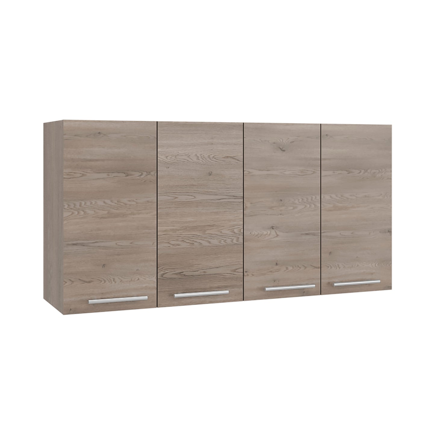 Tuhome 120 Four-Door Wall Cabinet in White with Spacious Storage and Metal Dish Rack for Kitchen, Garage, or Mudroom