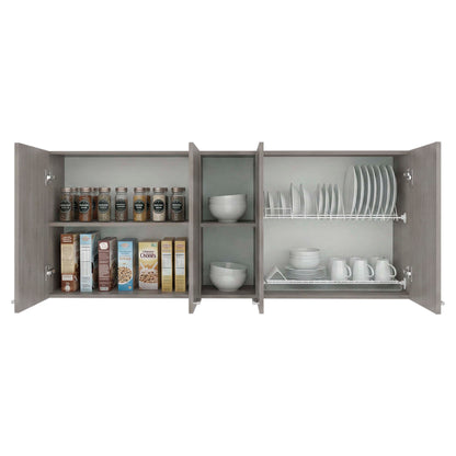 Tuhome Portofino 150 Wall Cabinet with Double Doors, Two External Shelves, Two Interior Shelves, Built-in Dish Rack