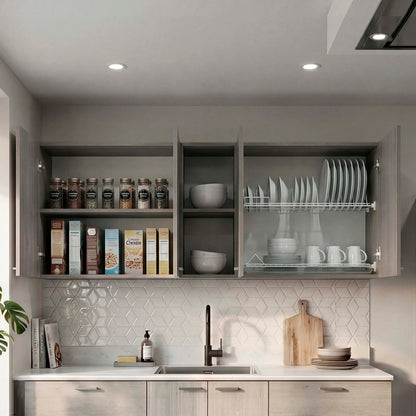 Tuhome Portofino 150 Wall Cabinet with Double Doors, Two External Shelves, Two Interior Shelves, Built-in Dish Rack