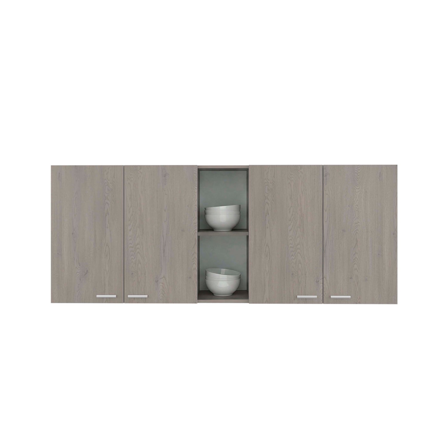 Tuhome Portofino 150 Wall Cabinet with Double Doors, Two External Shelves, Two Interior Shelves, Built-in Dish Rack