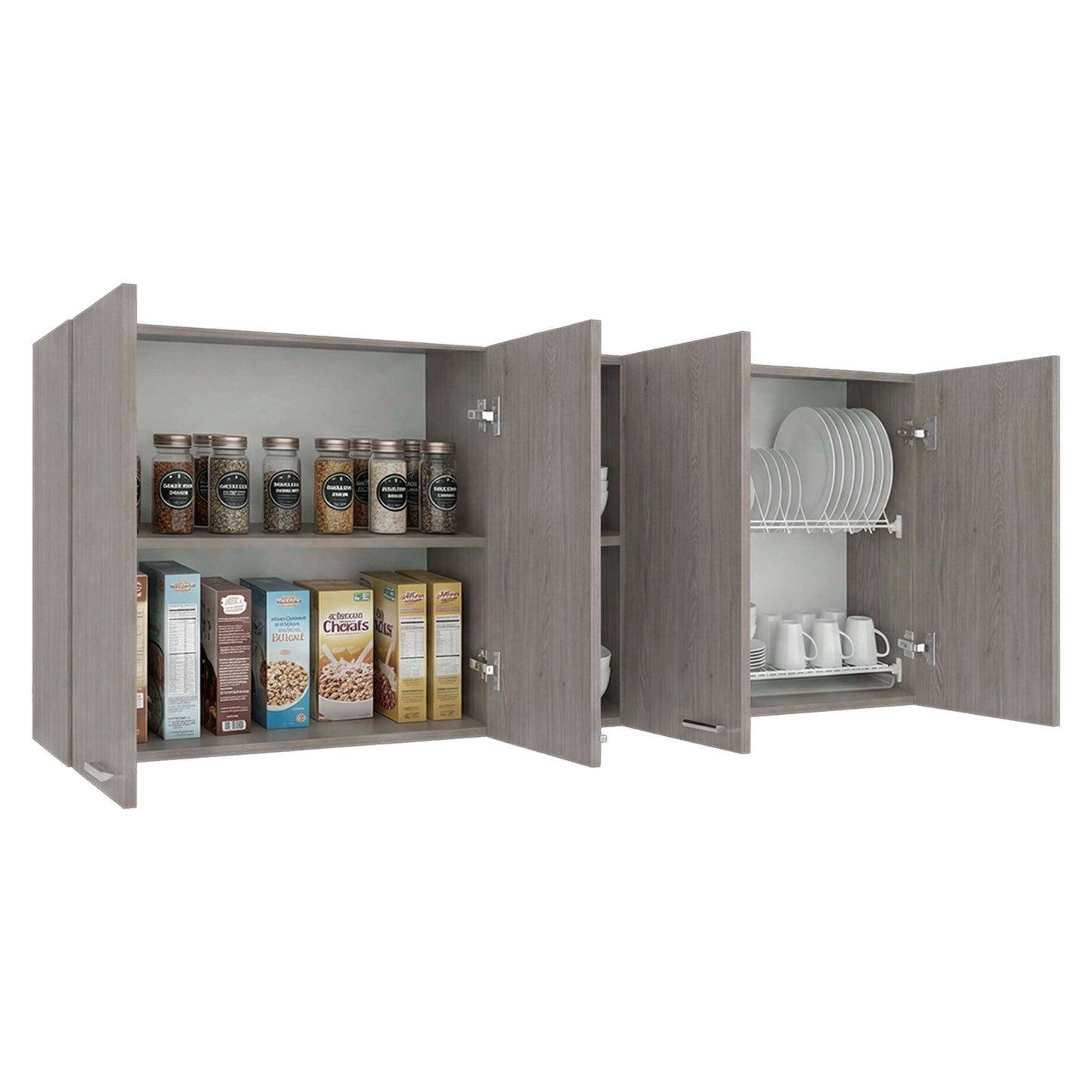 Tuhome Portofino 150 Wall Cabinet with Double Doors, Two External Shelves, Two Interior Shelves, Built-in Dish Rack