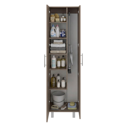 TUHOME Nala Cleaning Cabinet, Freestanding Utility Storage with Double Door Cabinet, Five Shelves, Broom and Mop Compartment, Space-Saving Organization for Laundry Room, Kitchen or Garage