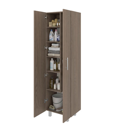TUHOME Nala Cleaning Cabinet, Freestanding Utility Storage with Double Door Cabinet, Five Shelves, Broom and Mop Compartment, Space-Saving Organization for Laundry Room, Kitchen or Garage