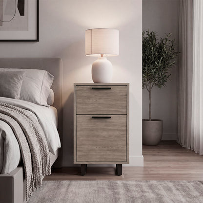 Secret Compact Nightstand with One Standard Drawer, Hidden Side Drawer and Storage Cabinet
