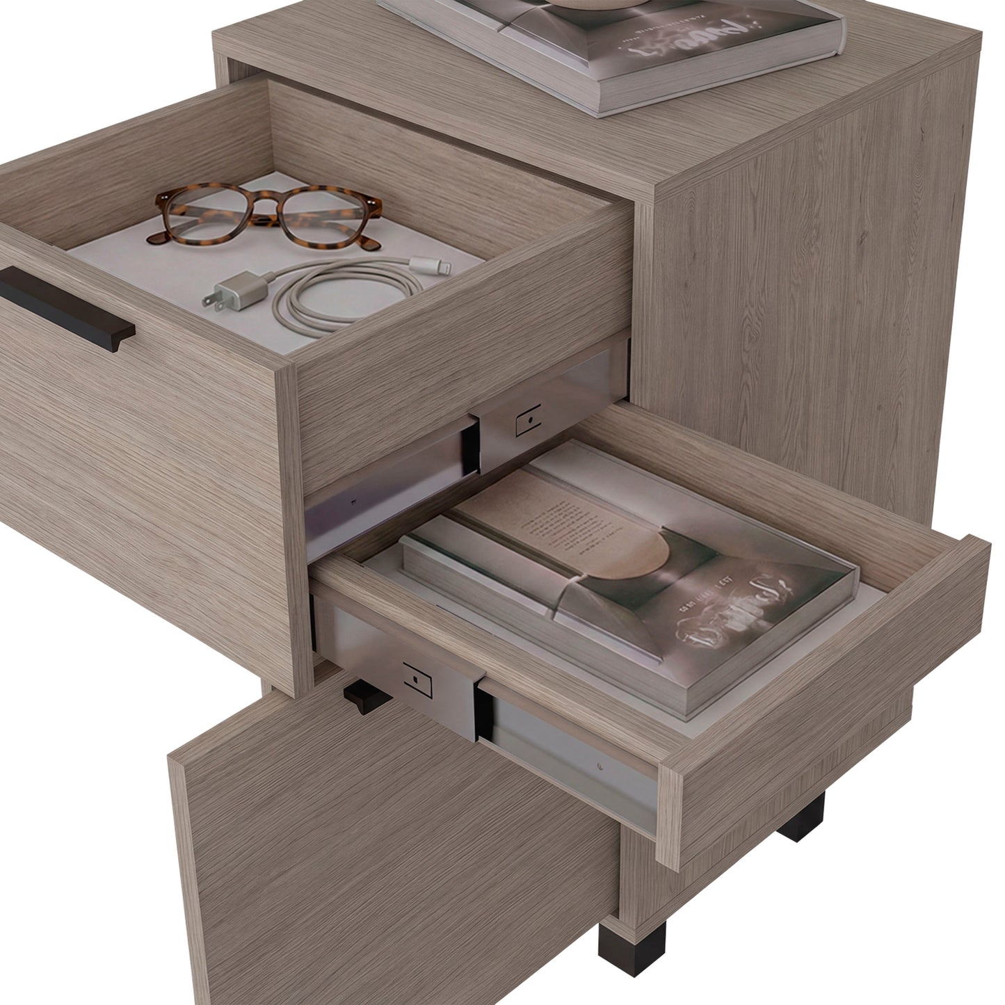 Secret Compact Nightstand with One Standard Drawer, Hidden Side Drawer and Storage Cabinet