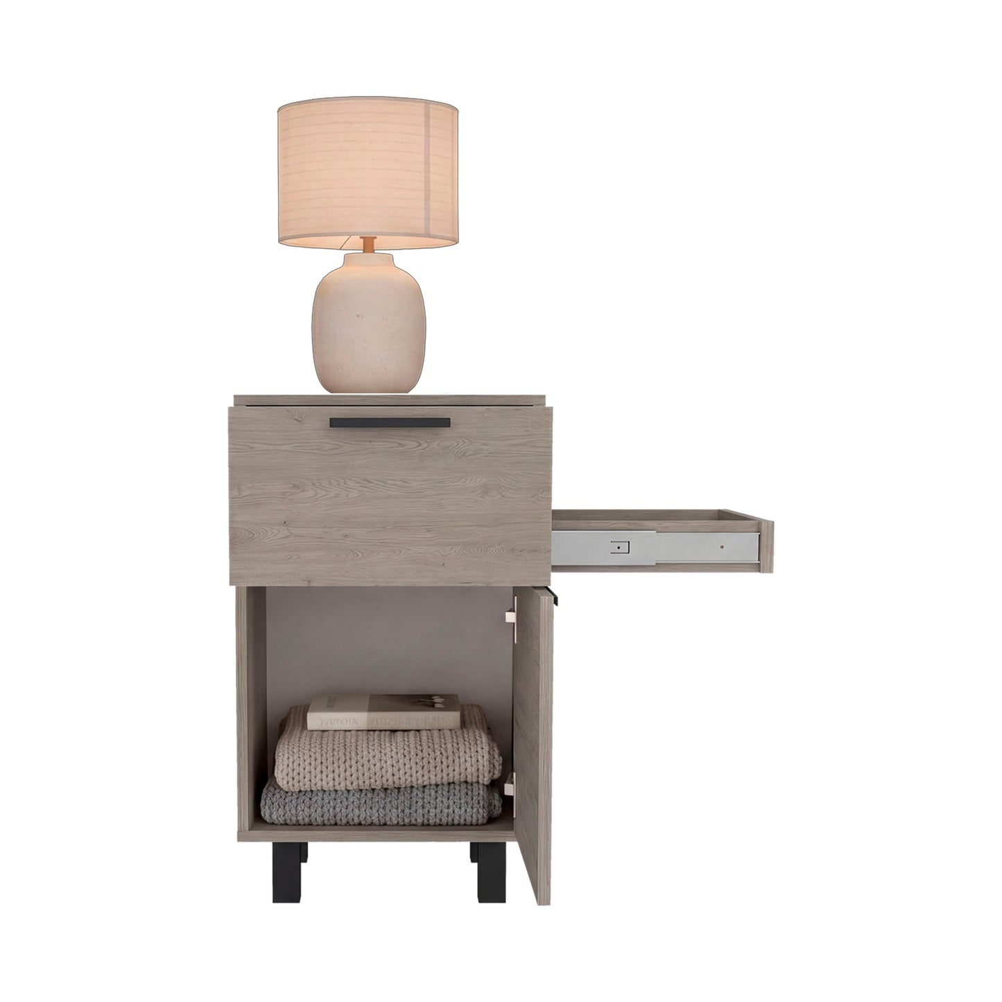 Secret Compact Nightstand with One Standard Drawer, Hidden Side Drawer and Storage Cabinet