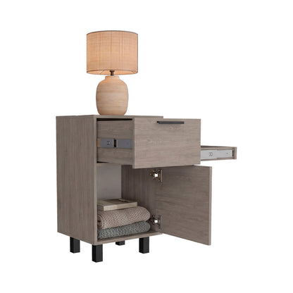 Secret Compact Nightstand with One Standard Drawer, Hidden Side Drawer and Storage Cabinet