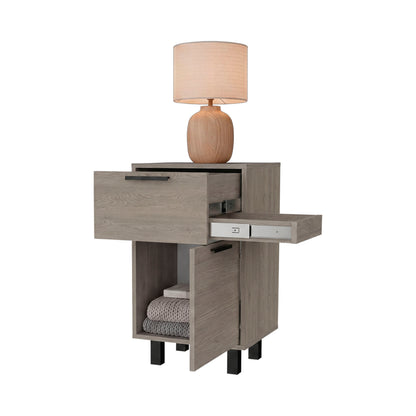 Secret Compact Nightstand with One Standard Drawer, Hidden Side Drawer and Storage Cabinet