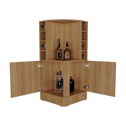 Jakes 42" Tall Corner Bar Cabinet with Eight Wine Bottle Cubbies and Double Door cabinet, Living Room, Liquor Cabinet, Storage Cabinet