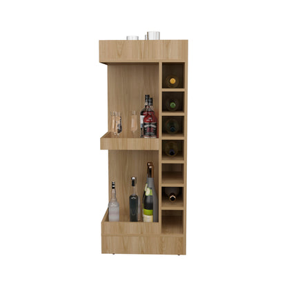 Lyman 46" Tall 3-Tier Corner Bar Cabinet with Fourteen Wine Bottle Cubbies, Living Room, Liquor Cabinet, Storage Cabinet