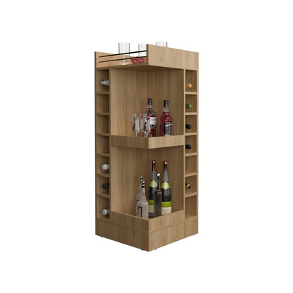 Lyman 46" Tall 3-Tier Corner Bar Cabinet with Fourteen Wine Bottle Cubbies, Living Room, Liquor Cabinet, Storage Cabinet