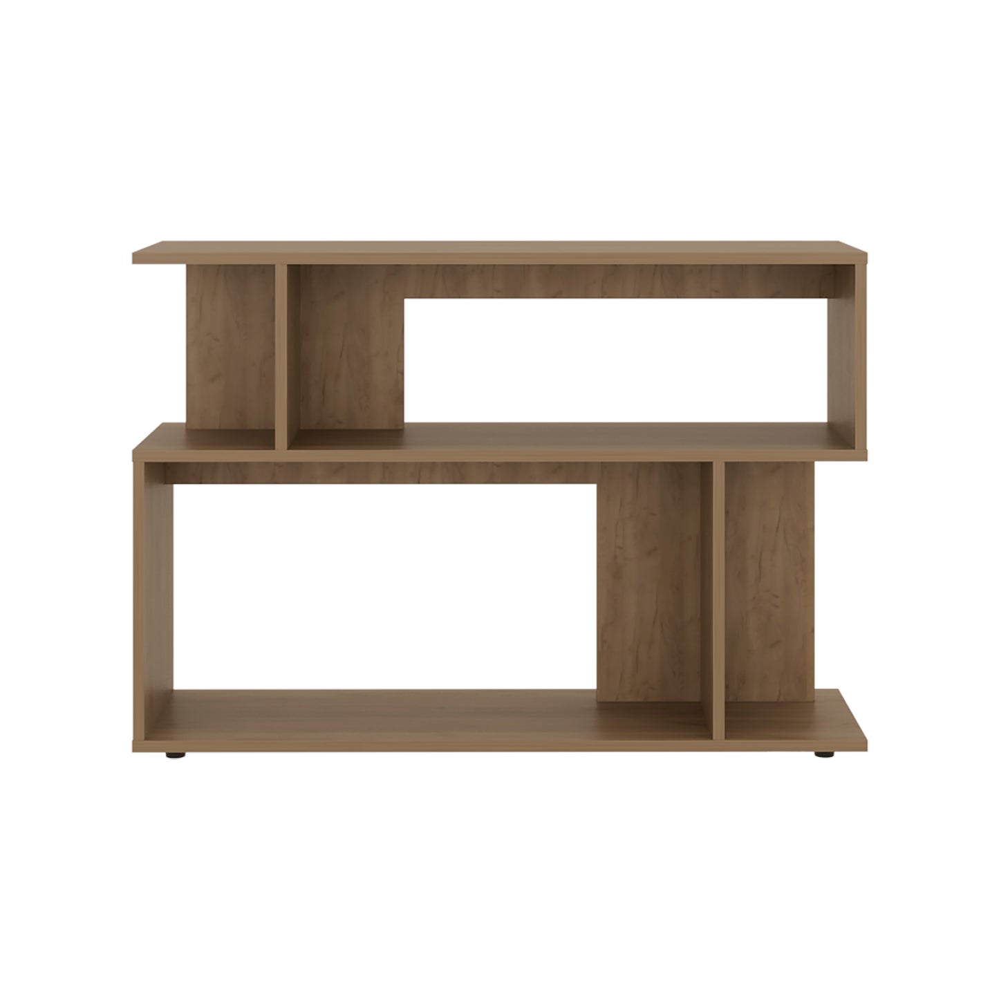 Asymmetrical Sofa SideTable with Open Storage Shelves, A Top Shelf, Modern Accent Style Table for Living Room Or Entryways
