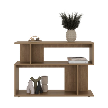 Asymmetrical Sofa SideTable with Open Storage Shelves, A Top Shelf, Modern Accent Style Table for Living Room Or Entryways