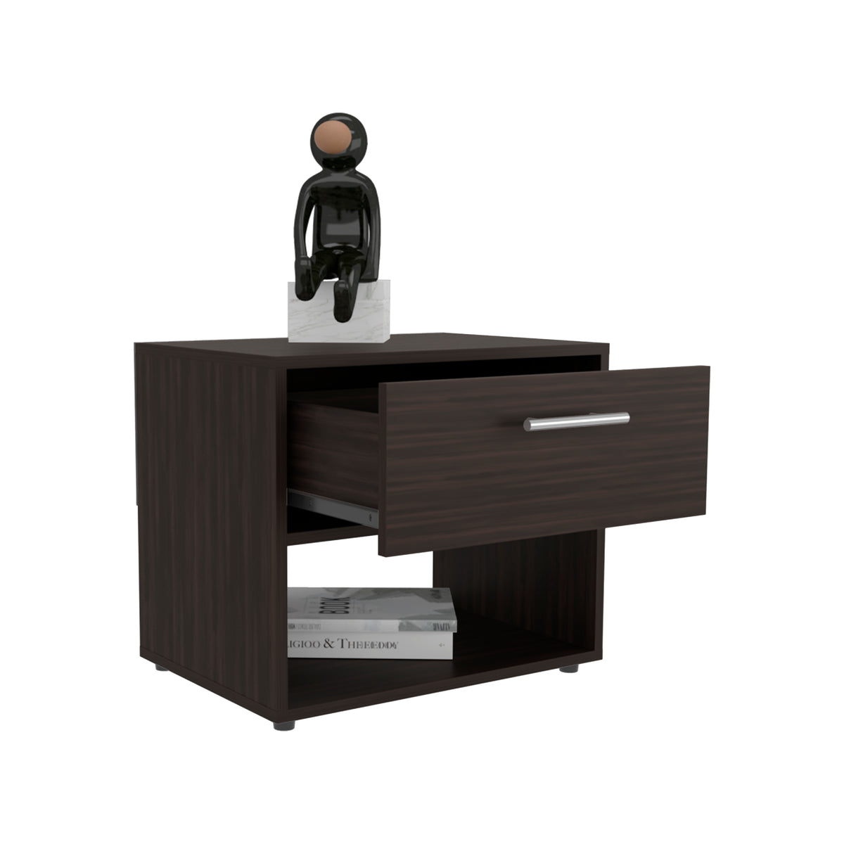 Alpine 18" High One Drawer Nightstand with Open Shelf, Compact Bedside Table and Modern Side Table for Bedroom or Living Room Storage, Minimalist End Table with Functional Design and Practical Everyday Organization