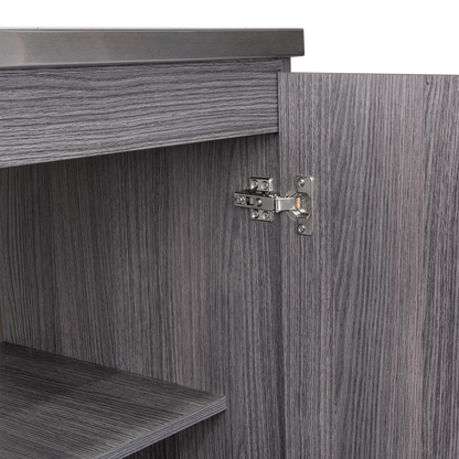 Napoles Utility Sink with Faucet Inclued and Integrated Steel Counter top, Freestanding cabinet with two doors, Metal Handles and Two interior shelves.