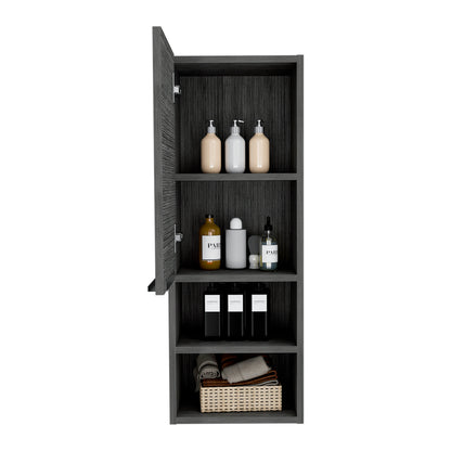 Mila Bathroom Cabinet with Single-Door Compartment, Two Interior Shelves, Dual External Open Shelves and Space-Saving Wall Design for Organized Storage, Daily Essentials Access and Modern Bathroom Convenience