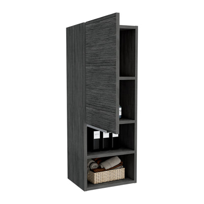Mila Bathroom Cabinet with Single-Door Compartment, Two Interior Shelves, Dual External Open Shelves and Space-Saving Wall Design for Organized Storage, Daily Essentials Access and Modern Bathroom Convenience