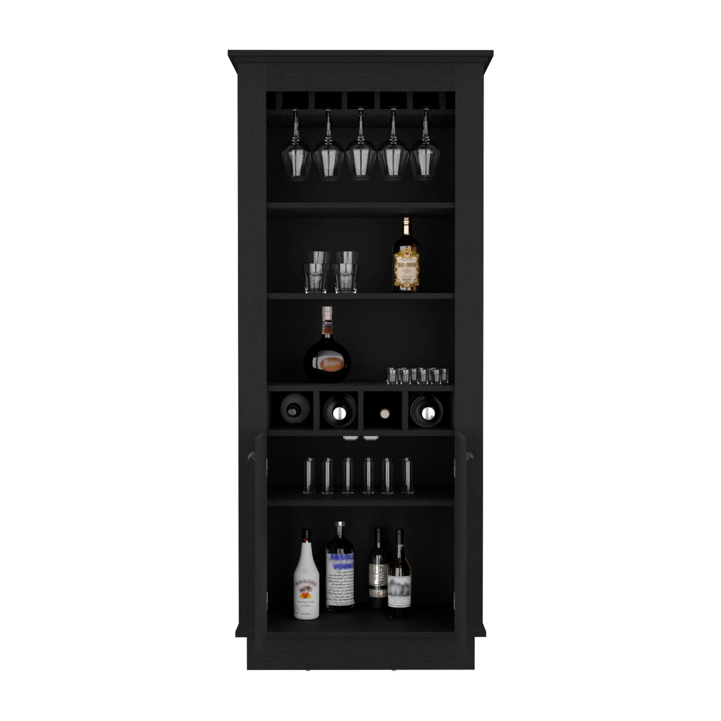 Lafayette Bar Cabinet Cubby shelving and Glass stands