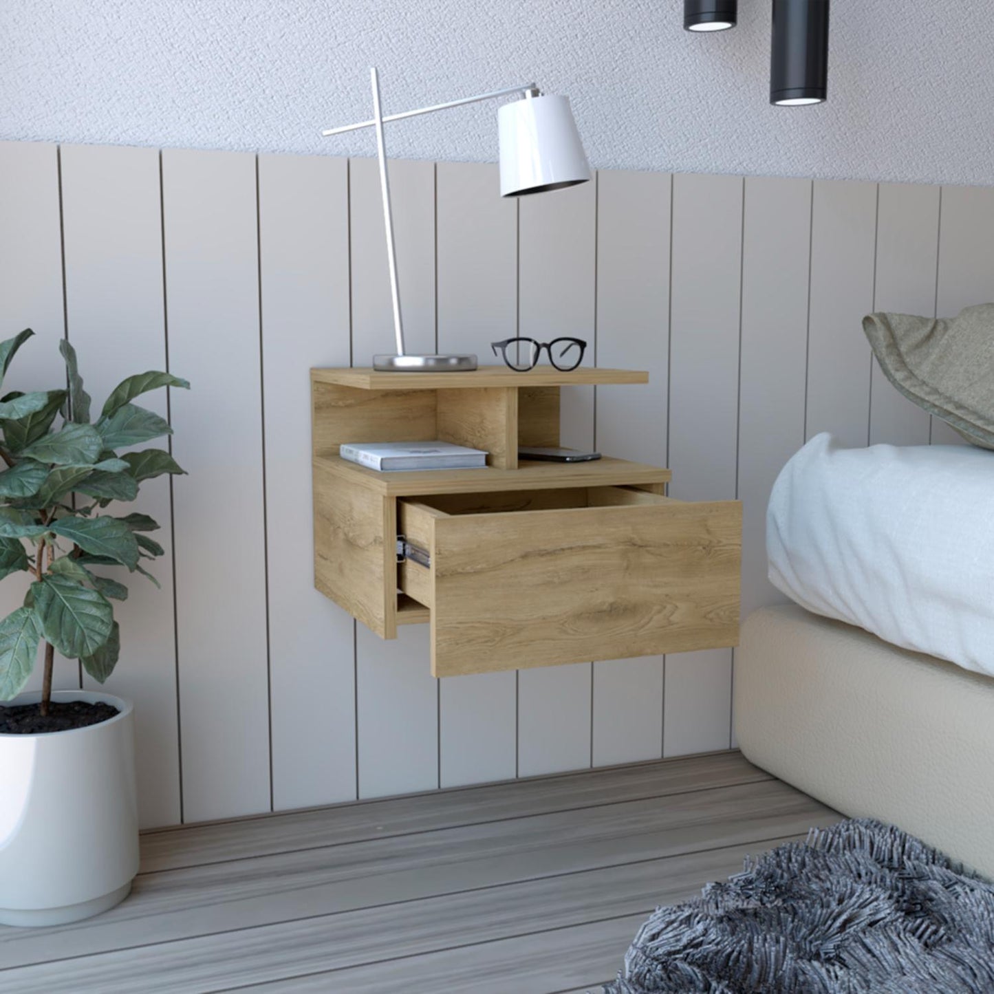 Adele Floating Nightstand, With One Drawer And Two Small Below Shelves For Storage or Decor