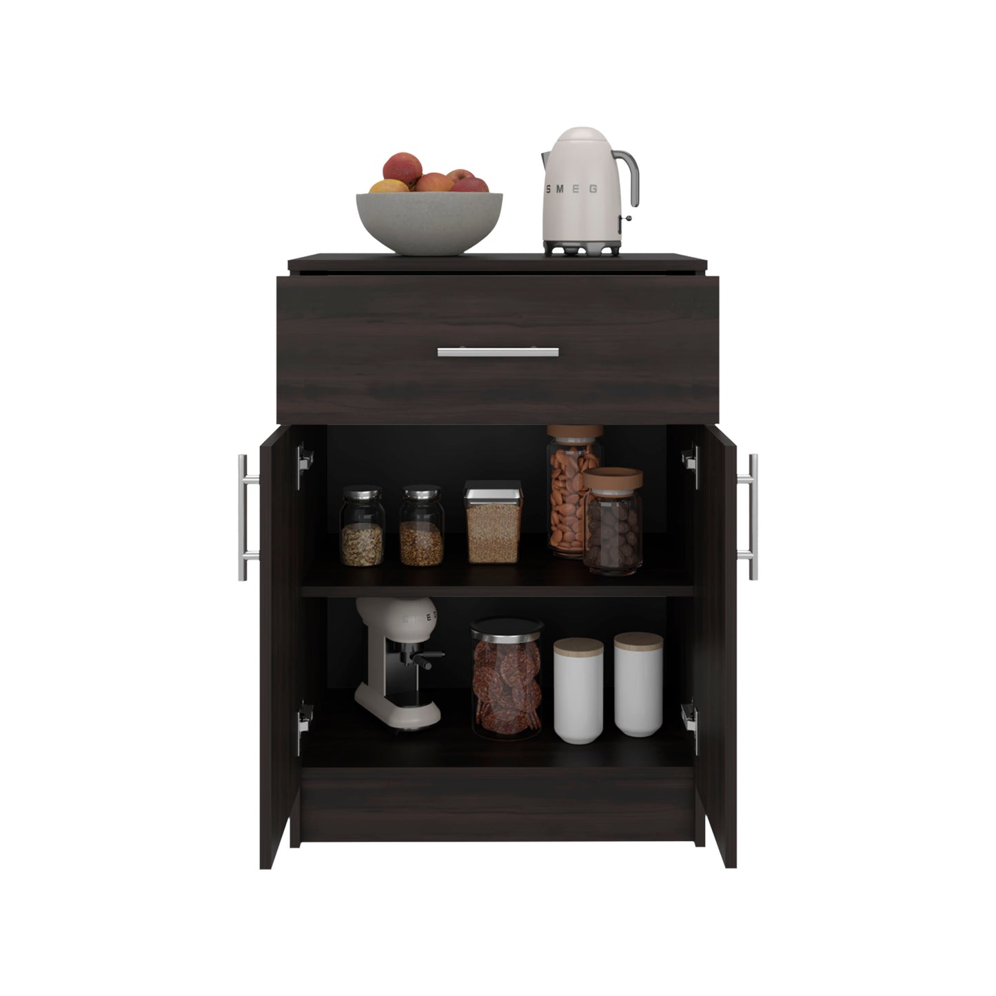 Mayorca Compact Multistorage Cabinet with One Drawer and Two Doors Cabinet with Interior Storage, Kitchen and Coffee Station Storage Option