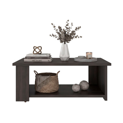 Dago Modern Coffee Table with Open Storage Shelf, Rectangular Center Table for Living Room, Apartment, Family Room or Lounge Area