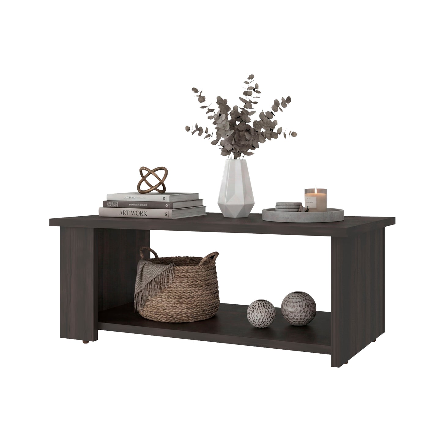 Dago Modern Coffee Table with Open Storage Shelf, Rectangular Center Table for Living Room, Apartment, Family Room or Lounge Area