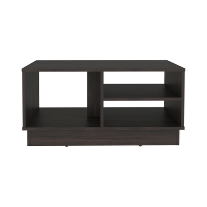Caoba Modern Coffee Table with Three Open Shelves Storage, Rectangular Accent Center Table for Living Room, Apartment, Office or Family Room