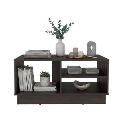 Caoba Modern Coffee Table with Three Open Shelves Storage, Rectangular Accent Center Table for Living Room, Apartment, Office or Family Room