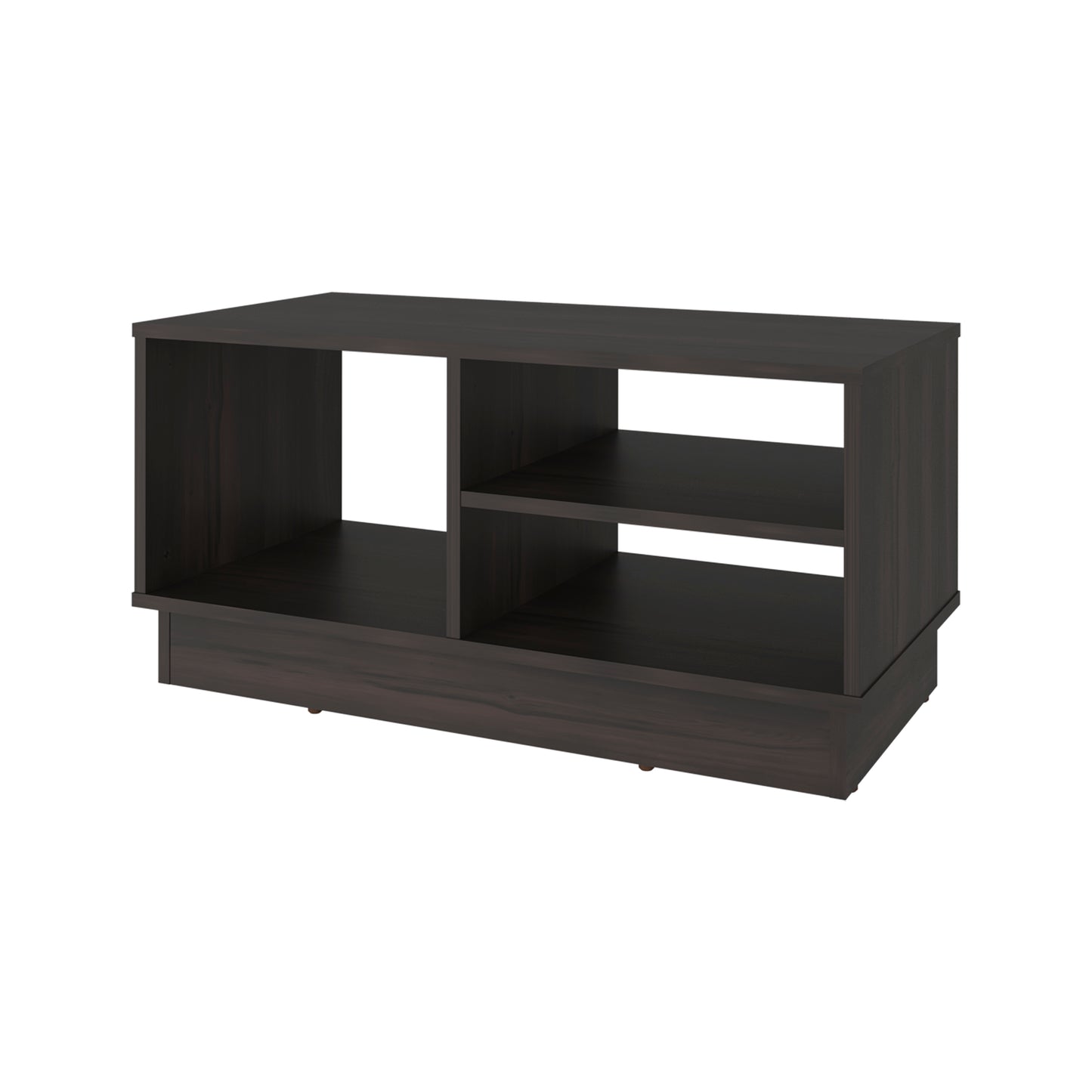 Caoba Modern Coffee Table with Three Open Shelves Storage, Rectangular Accent Center Table for Living Room, Apartment, Office or Family Room