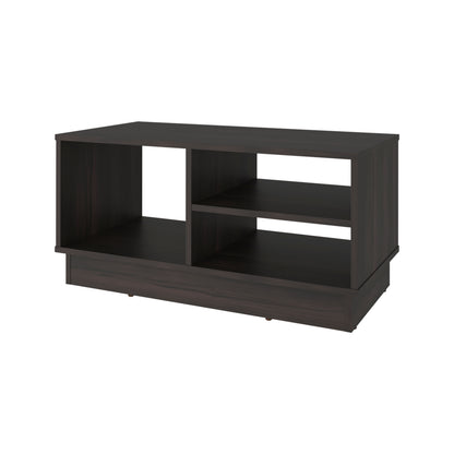 Caoba Modern Coffee Table with Three Open Shelves Storage, Rectangular Accent Center Table for Living Room, Apartment, Office or Family Room