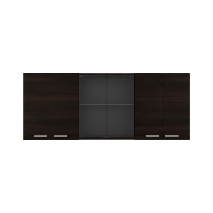 Tuhome Superior 150 Wall Cabinet with Glass, Four Interior Shelves, Two Double Doors, Built-in Dish Rack, Modern Design for Kitchen Storage and Organization