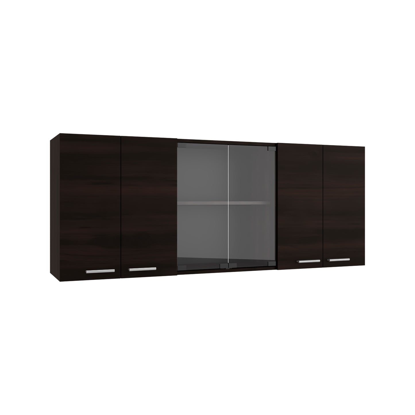 Tuhome Superior 150 Wall Cabinet with Glass, Four Interior Shelves, Two Double Doors, Built-in Dish Rack, Modern Design for Kitchen Storage and Organization