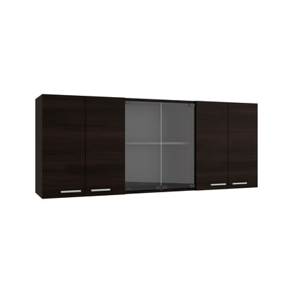 Tuhome Superior 150 Wall Cabinet with Glass, Four Interior Shelves, Two Double Doors, Built-in Dish Rack, Modern Design for Kitchen Storage and Organization