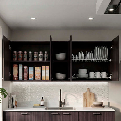 Tuhome Portofino 150 Wall Cabinet with Double Doors, Two External Shelves, Two Interior Shelves, Built-in Dish Rack