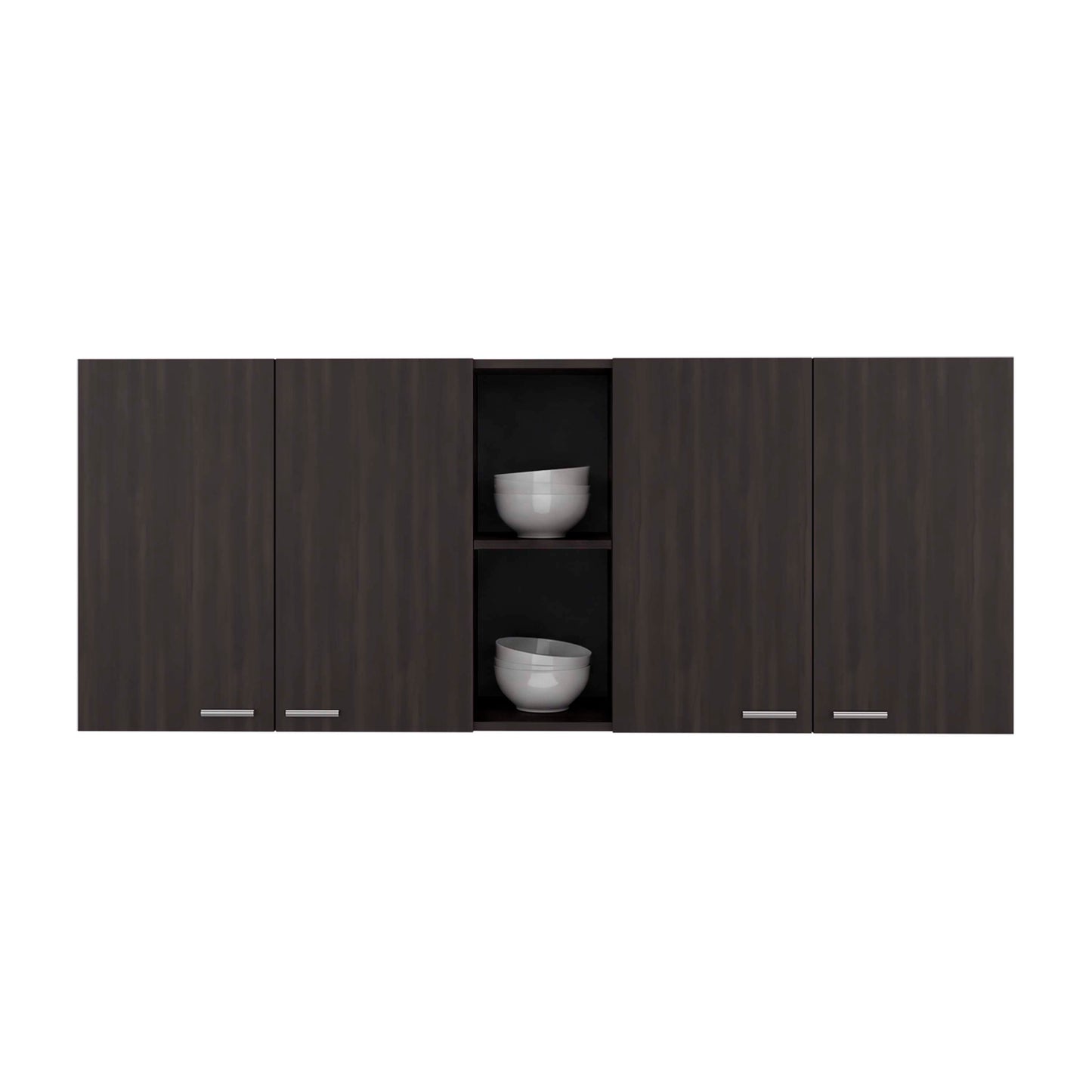 Tuhome Portofino 150 Wall Cabinet with Double Doors, Two External Shelves, Two Interior Shelves, Built-in Dish Rack