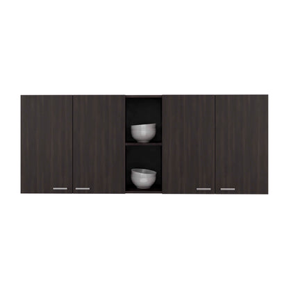 Tuhome Portofino 150 Wall Cabinet with Double Doors, Two External Shelves, Two Interior Shelves, Built-in Dish Rack