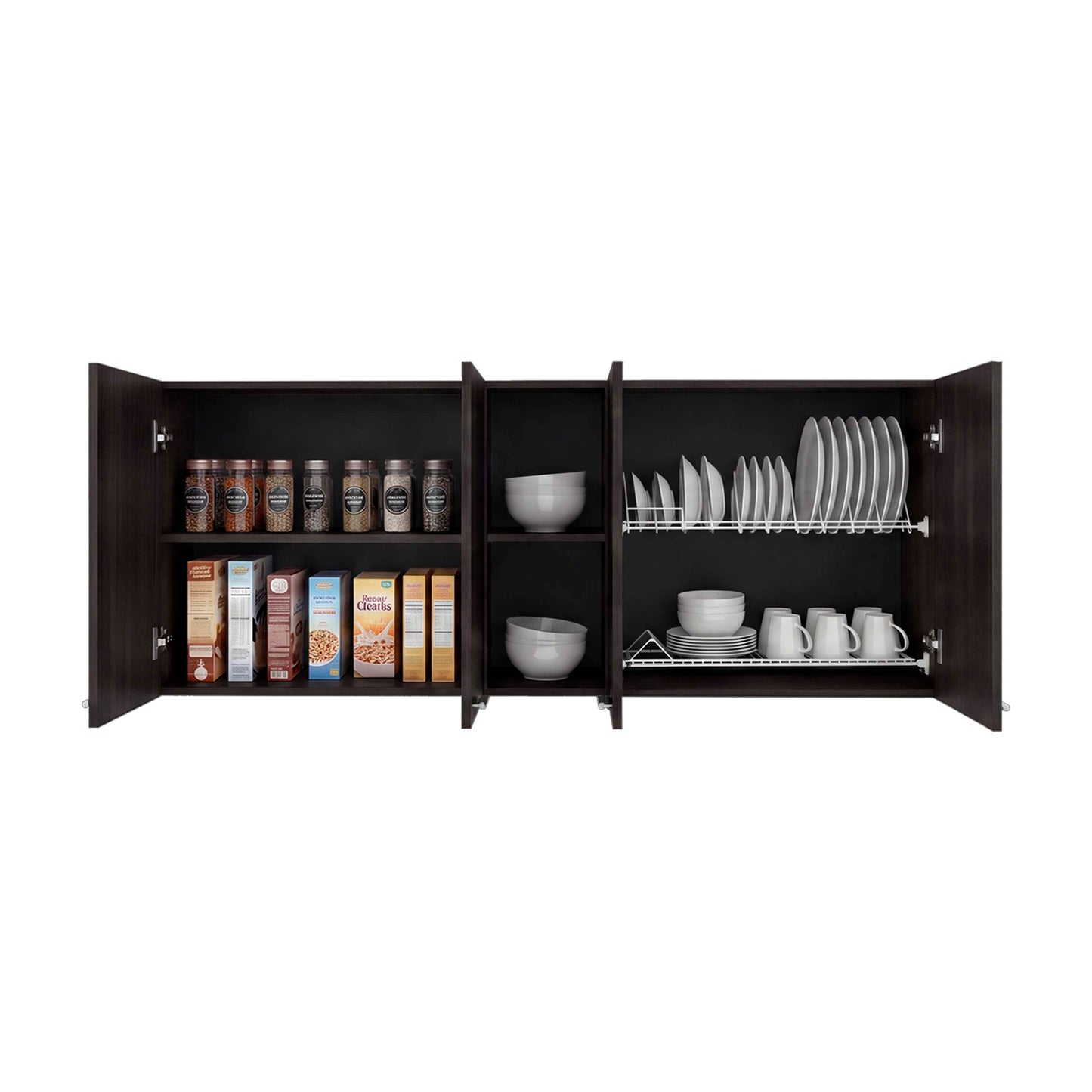Tuhome Portofino 150 Wall Cabinet with Double Doors, Two External Shelves, Two Interior Shelves, Built-in Dish Rack