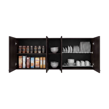 Tuhome Portofino 150 Wall Cabinet with Double Doors, Two External Shelves, Two Interior Shelves, Built-in Dish Rack