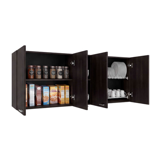 Tuhome Portofino 150 Wall Cabinet with Double Doors, Two External Shelves, Two Interior Shelves, Built-in Dish Rack