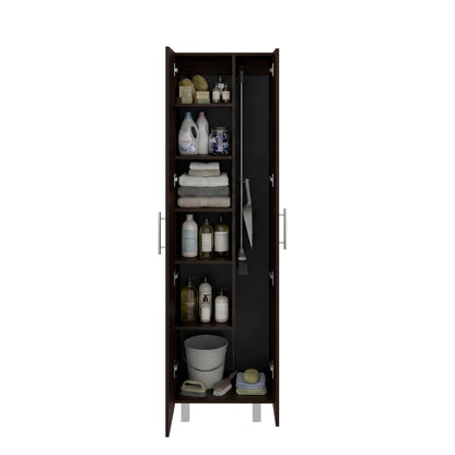 TUHOME Nala Cleaning Cabinet, Freestanding Utility Storage with Double Door Cabinet, Five Shelves, Broom and Mop Compartment, Space-Saving Organization for Laundry Room, Kitchen or Garage