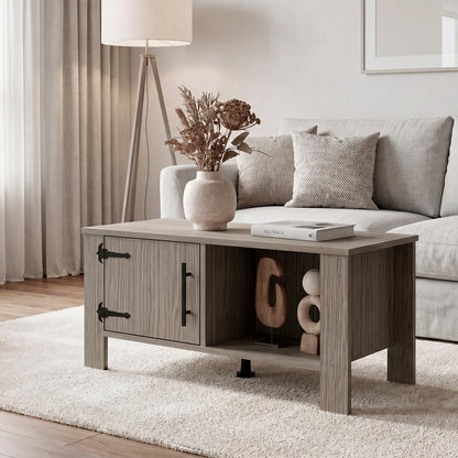 Freedom Rustic Farmhouse Coffee Table with One Door Storage Cabinet and Open Shelf